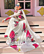 Load image into Gallery viewer, Alluring Floral Print White Color Designer Gown With Dupatta