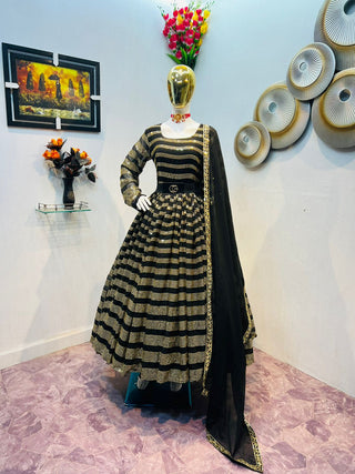 Party Wear Black Color Sequence Work Anarkali Gown Clothsvilla