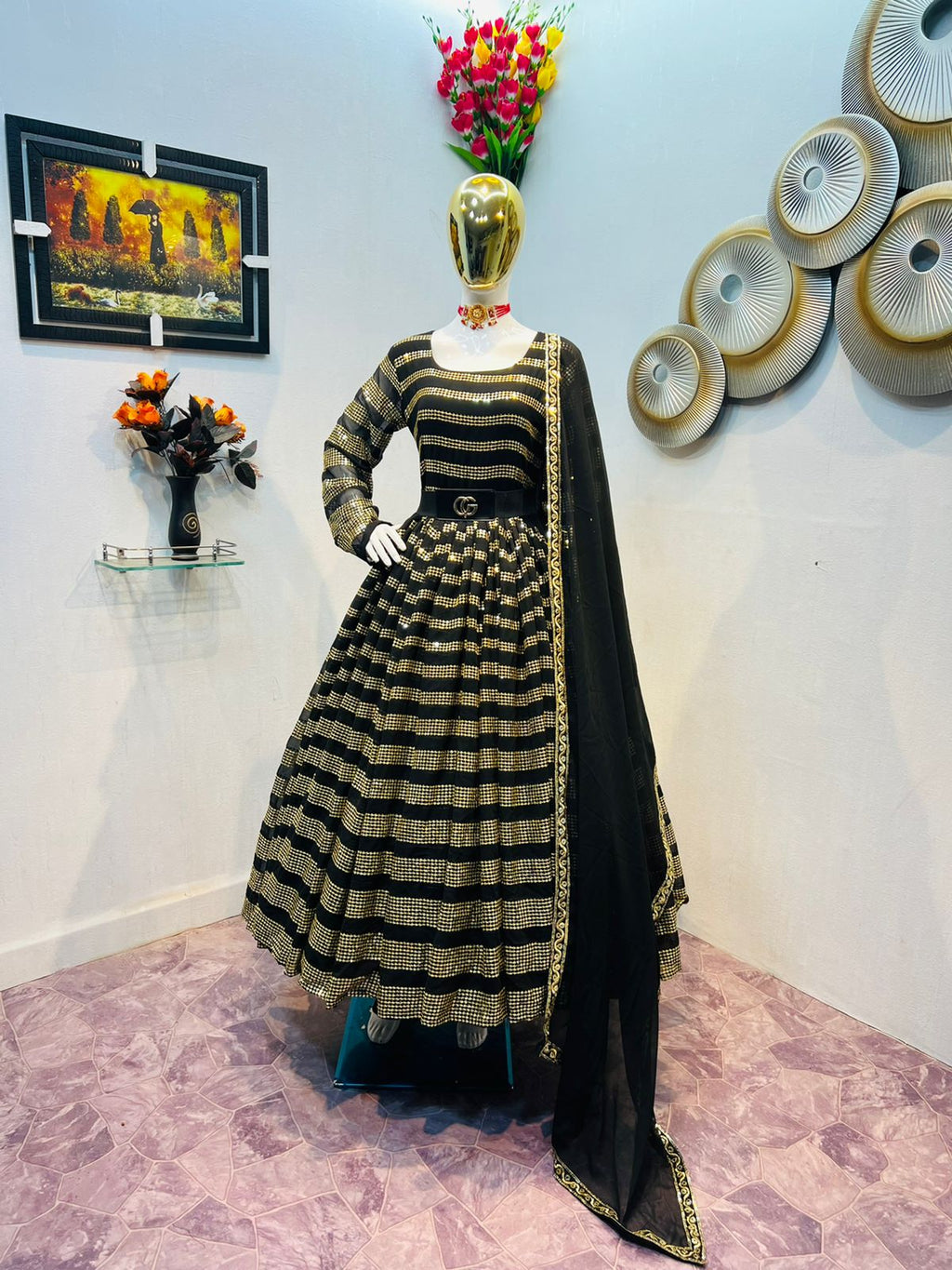 Party Wear Black Color Sequence Work Anarkali Gown Clothsvilla