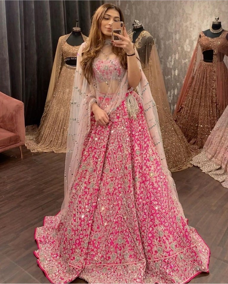 Bridal Ombre baby pink to hot pink to red Lehenga – Mongas