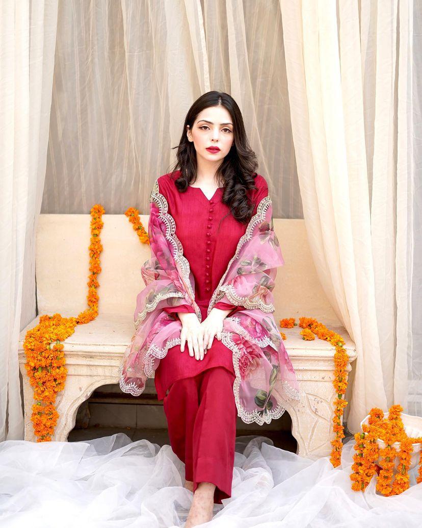 Stylish Pink Color Cotton Sharara Suit With Organza Dupatta Clothsvilla