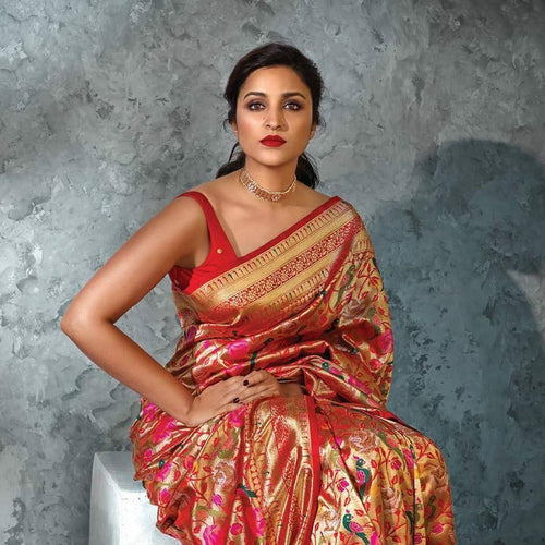 Marvellous Red Paithani Silk Saree With Profuse Blouse Piece Bvipul