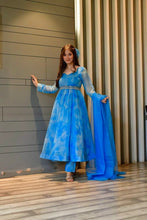Load image into Gallery viewer, Beautiful Shibori Print Blue Color Organza Silk Gown Clothsvilla