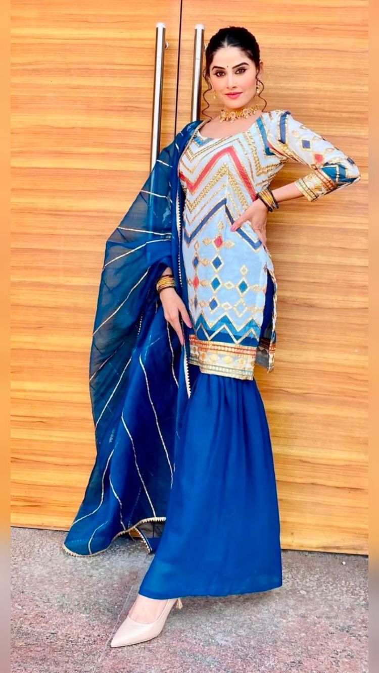Fancy  Blue Color Chain Stitch Work Sharara Suit Clothsvilla