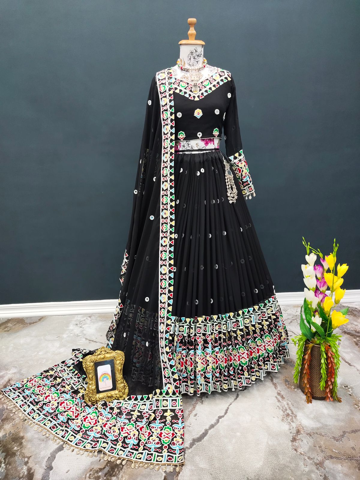 Gorgeous Black Color Mirror Embroidery Work Lehenga Choli Clothsvilla Main image