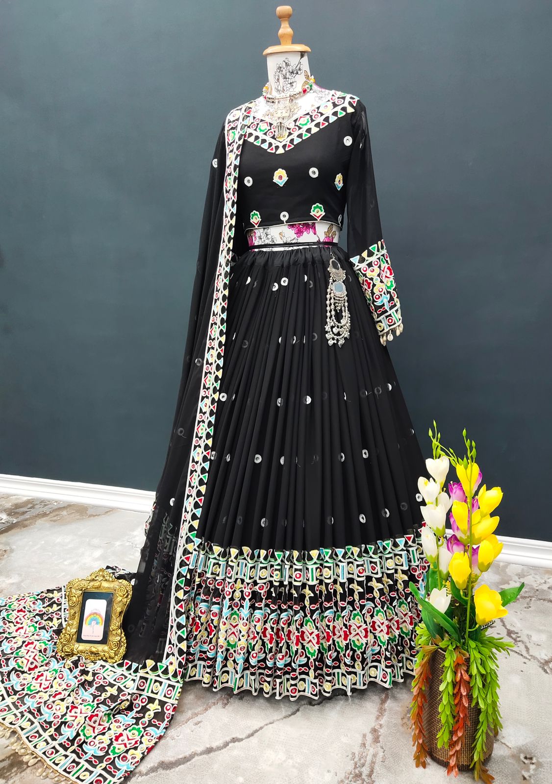 Gorgeous Black Color Mirror Embroidery Work Lehenga Choli Secondary image