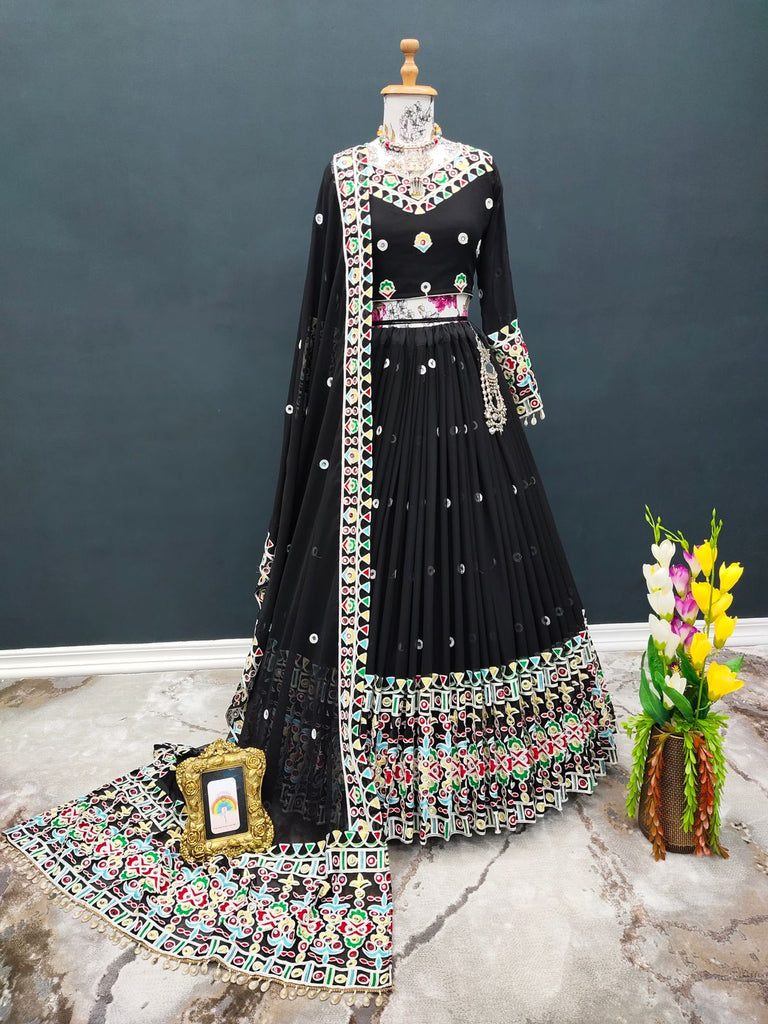 Gorgeous Black Color Mirror Embroidery Work Lehenga Choli Clothsvilla