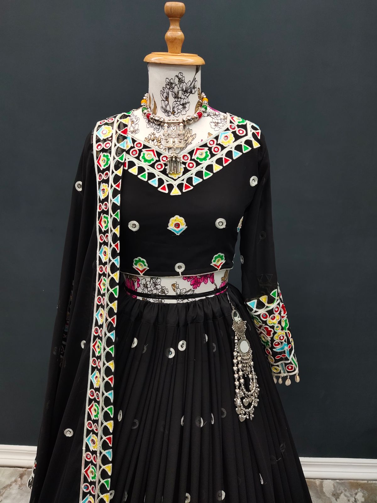 Gorgeous Black Color Mirror Embroidery Work Lehenga Choli Clothsvilla