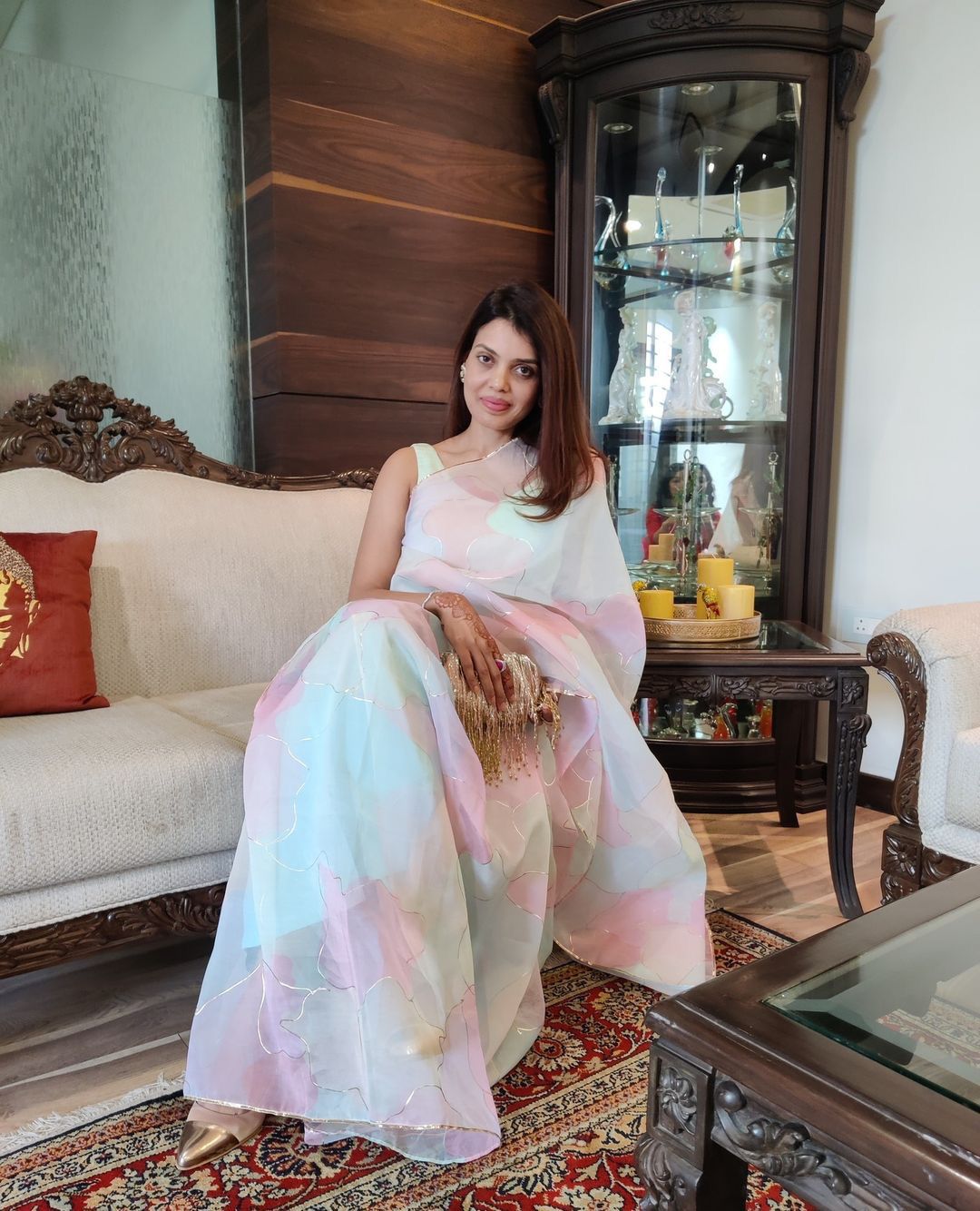 Multicolor Printed pure Organza saree ClothsVilla