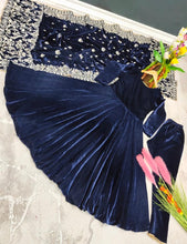 Load image into Gallery viewer, Designer Teal Blue Color Velvet Gown With Embroidery Work Dupatta Clothsvilla