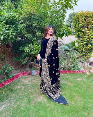 Wedding Wear Blue Color Velvet Anarkali Gown Clothsvilla