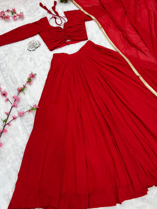 Red Soft georgette Lehenga choli with fully stitched blouse ClothsVilla
