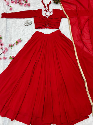 Red Soft georgette Lehenga choli with fully stitched blouse ClothsVilla