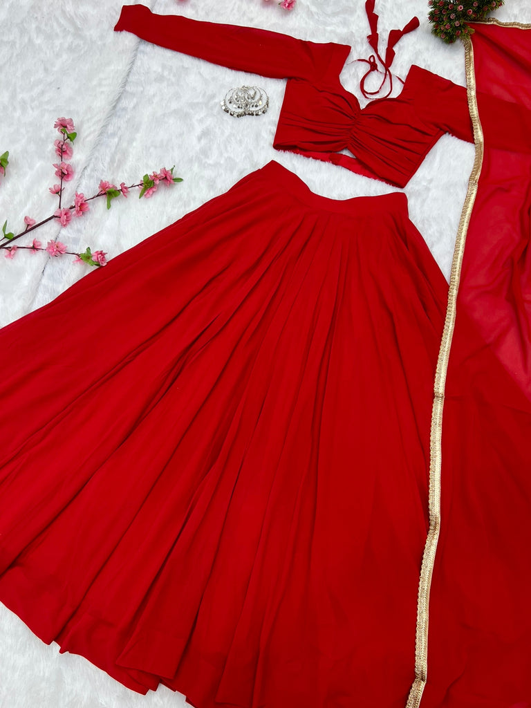 Red Soft georgette Lehenga choli with fully stitched blouse ClothsVilla