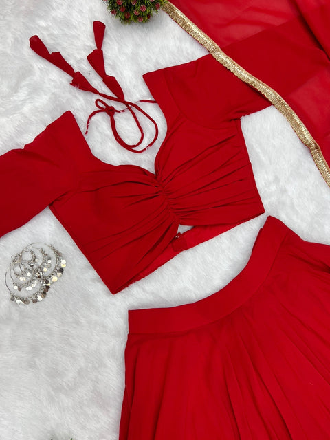 Red Soft georgette Lehenga choli with fully stitched blouse ClothsVilla Main image