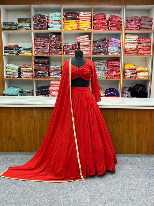 Red Soft georgette Lehenga choli with fully stitched blouse ClothsVilla