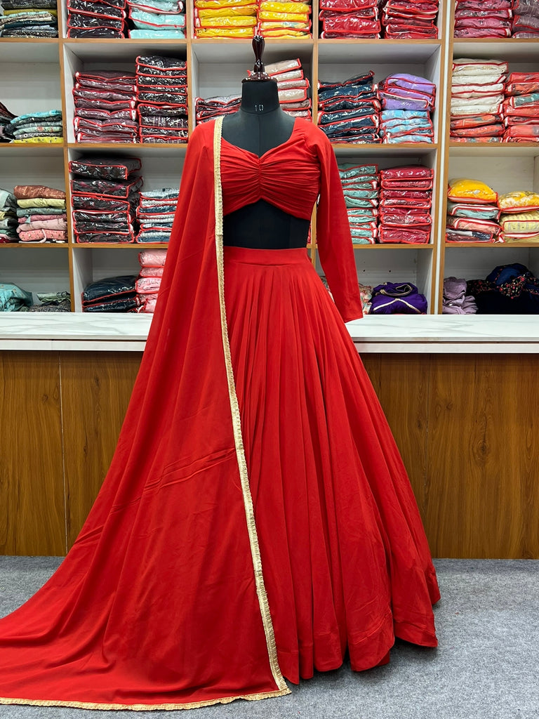 Red Soft georgette Lehenga choli with fully stitched blouse ClothsVilla