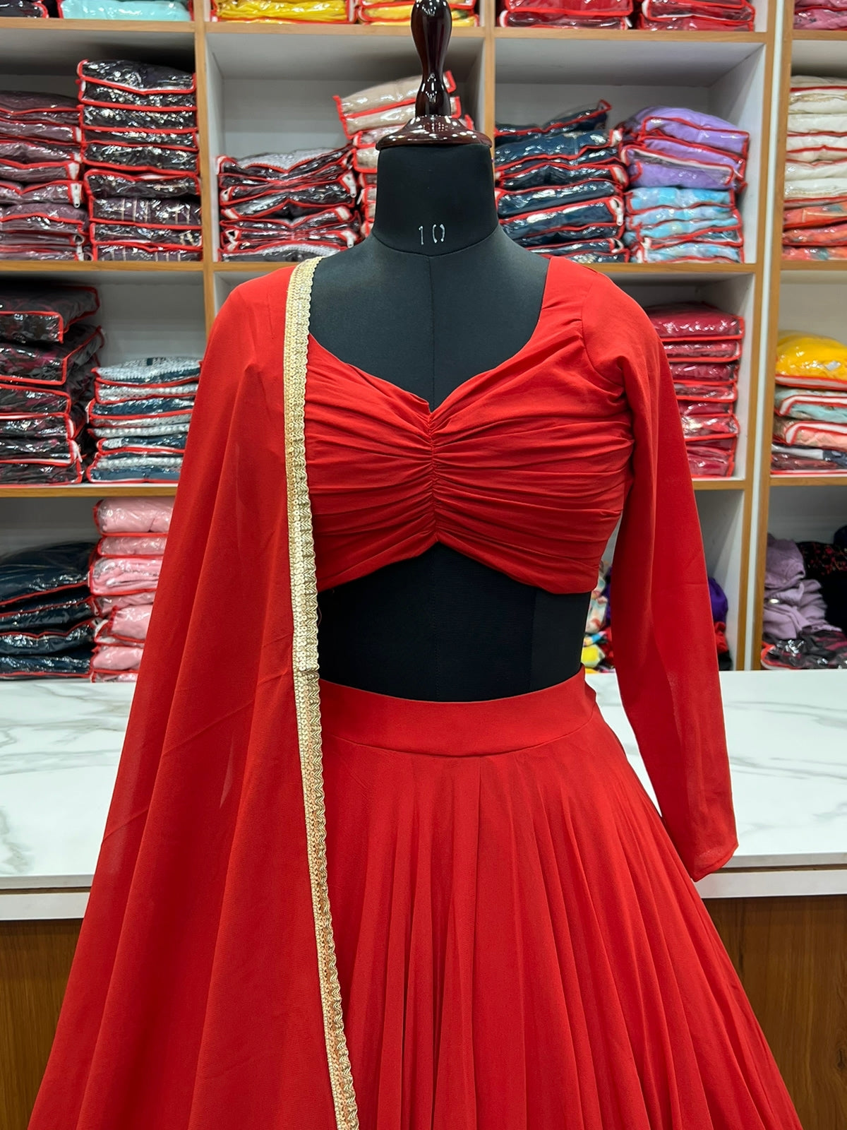 Red Soft georgette Lehenga choli with fully stitched blouse ClothsVilla