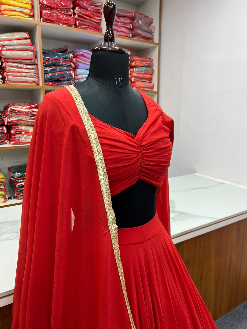 Red Soft georgette Lehenga choli with fully stitched blouse ClothsVilla