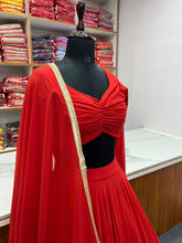 Load image into Gallery viewer, Red Soft georgette Lehenga choli with fully stitched blouse ClothsVilla
