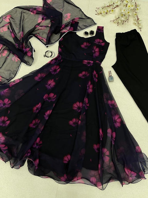 Eye Catching Black Color Digital Printed Anarkali Gown Clothsvilla Main image