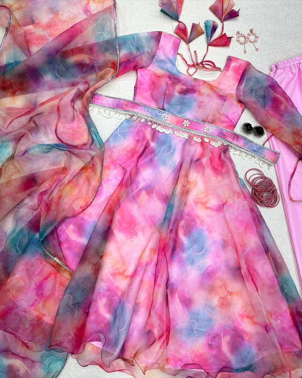 Tie-dye Print Pink Color Attractive  Anarkali Suit Clothsvilla