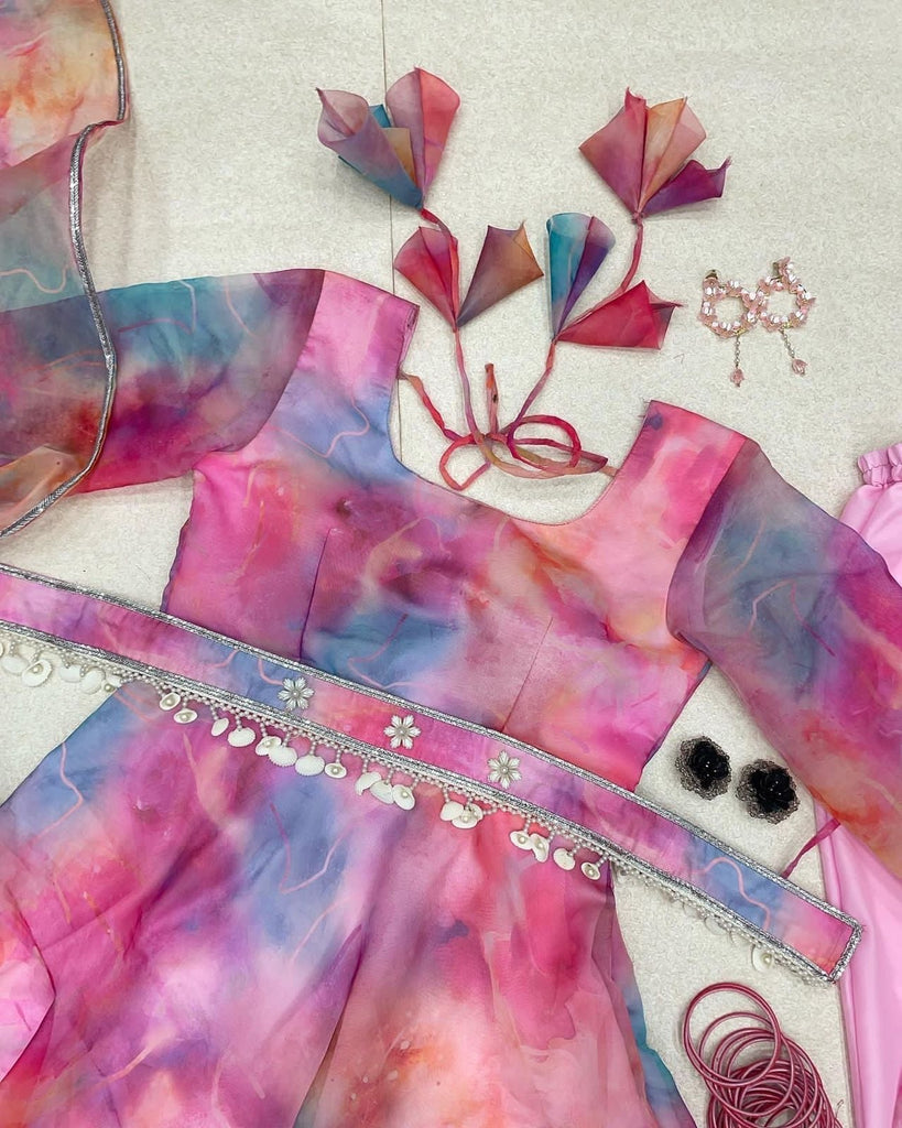 Tie-dye Print Pink Color Attractive  Anarkali Suit Clothsvilla