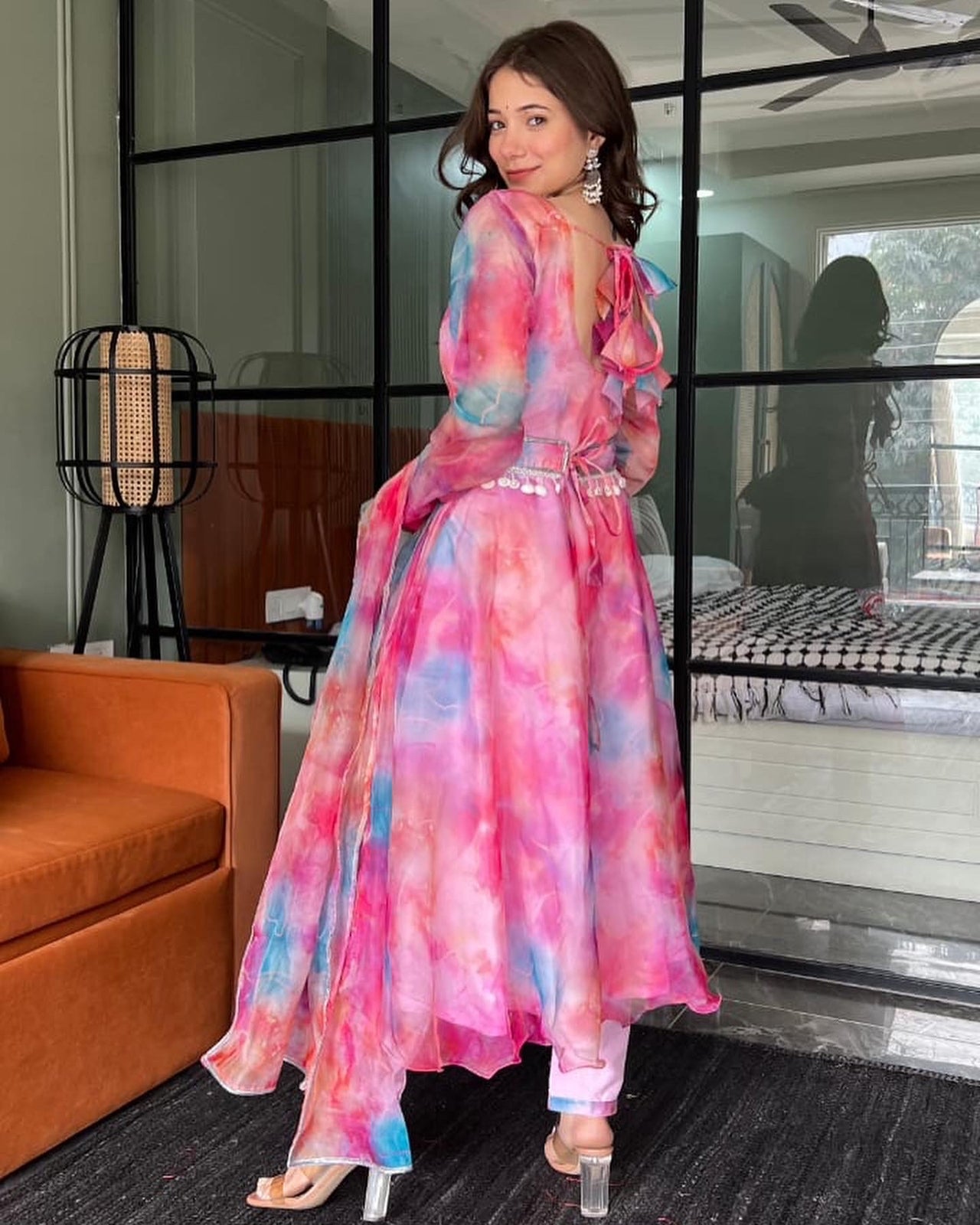 Tie-dye Print Pink Color Attractive  Anarkali Suit Clothsvilla