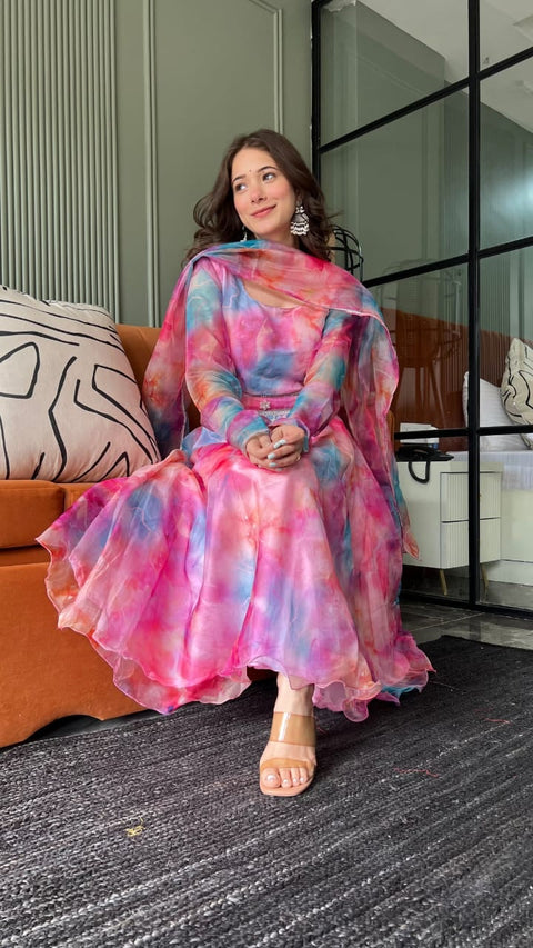 Tie-dye Print Pink Color Attractive  Anarkali Suit Clothsvilla Main image