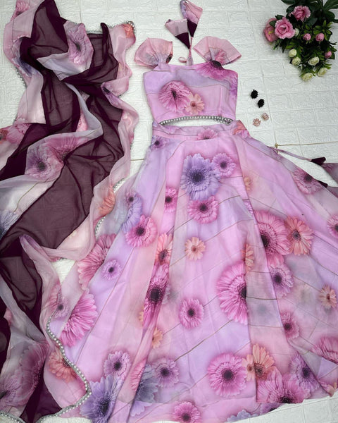 Exclusive Light Pink Heavy Organza Digital Printed Lehenga Choli Clothsvilla Main image