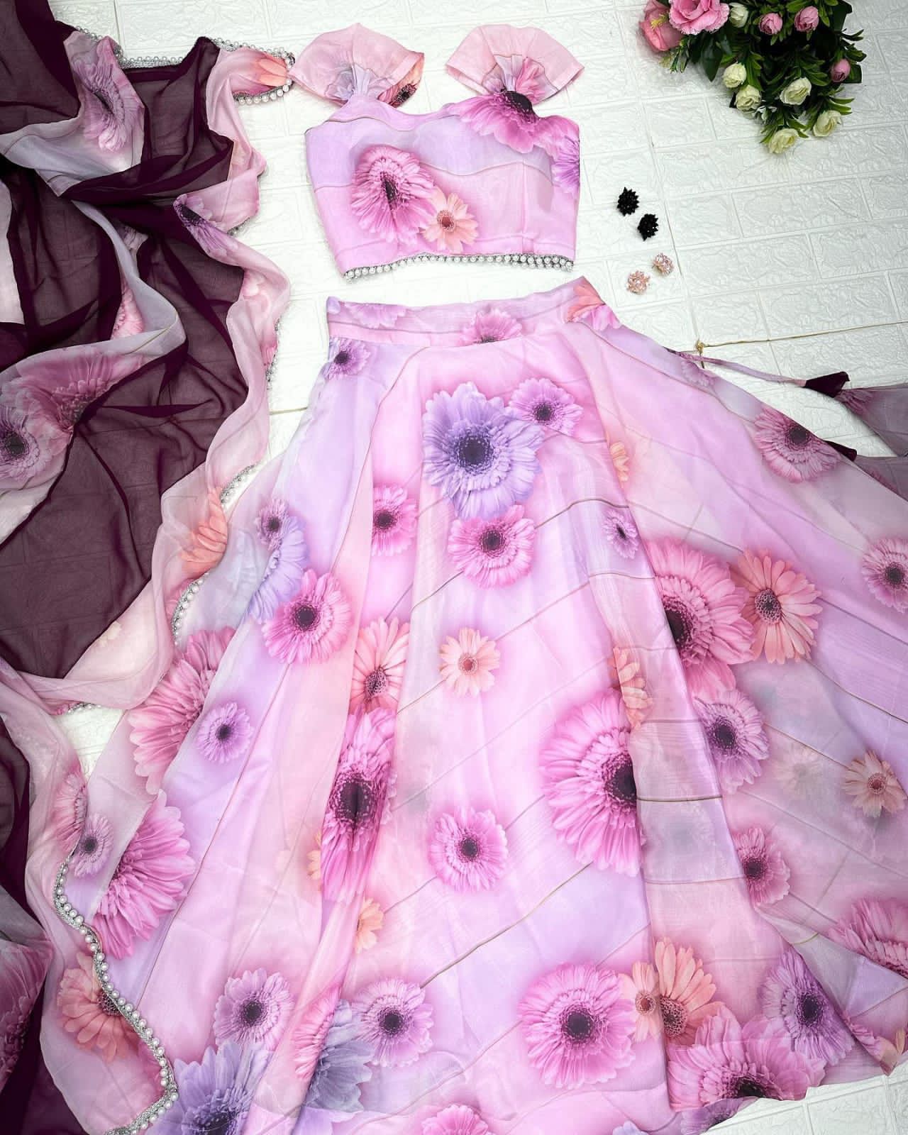 Exclusive Light Pink Heavy Organza Digital Printed Lehenga Choli Clothsvilla