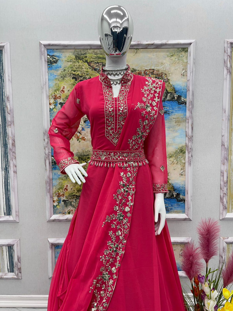 Presenting  Embroidery Work Pink Color Gown Clothsvilla
