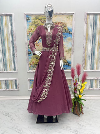 Excellent Embroidery Work Dusty Pink Color Gown Clothsvilla