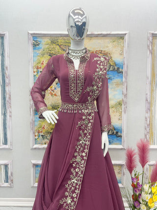 Excellent Embroidery Work Dusty Pink Color Gown Clothsvilla