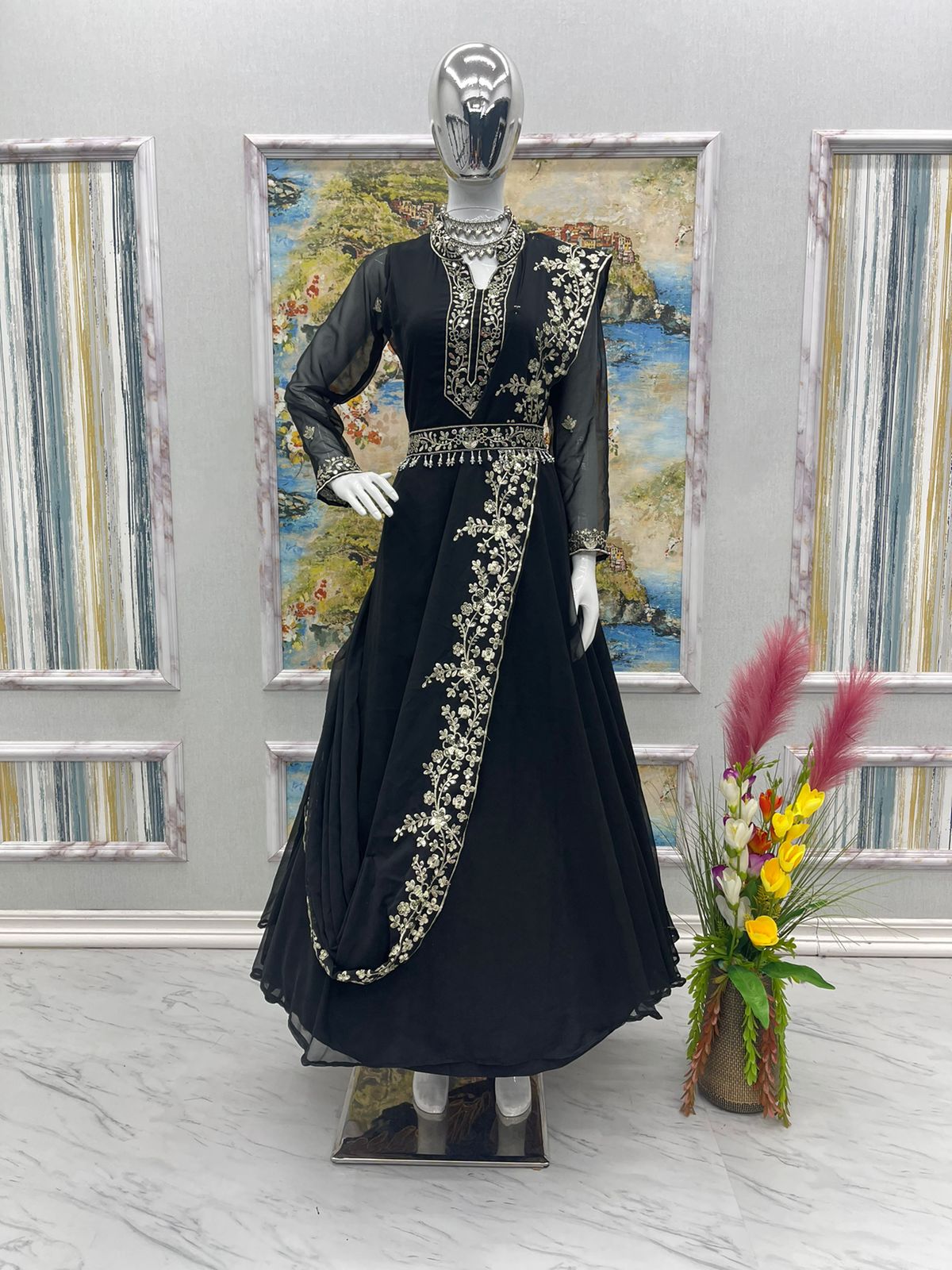 Adorable Embroidery Work Black Color Gown Clothsvilla Main image
