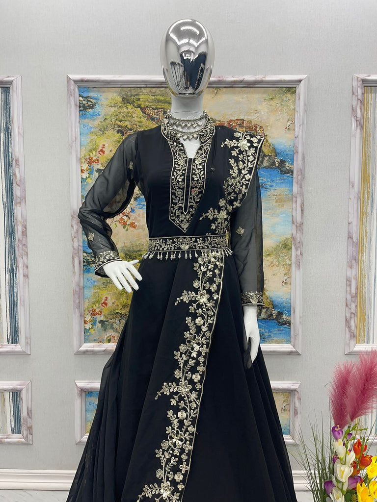 Adorable Embroidery Work Black Color Gown Clothsvilla