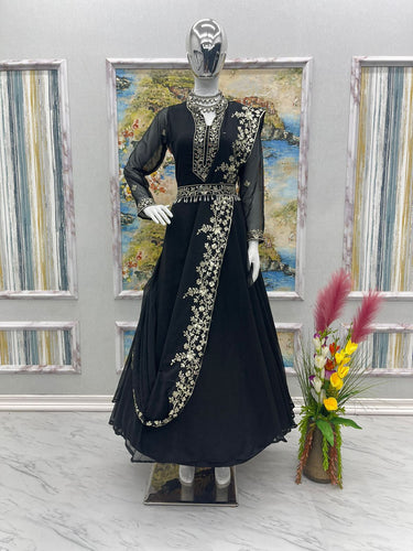 Adorable Embroidery Work Black Color Gown Clothsvilla