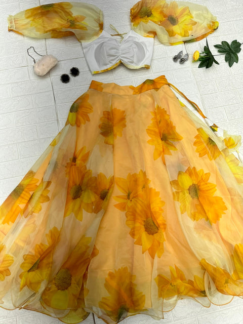 Wedding Wear Yellow Color Organza Lehenga Choli Clothsvilla Main image