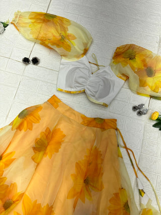 Wedding Wear Yellow Color Organza Lehenga Choli Clothsvilla