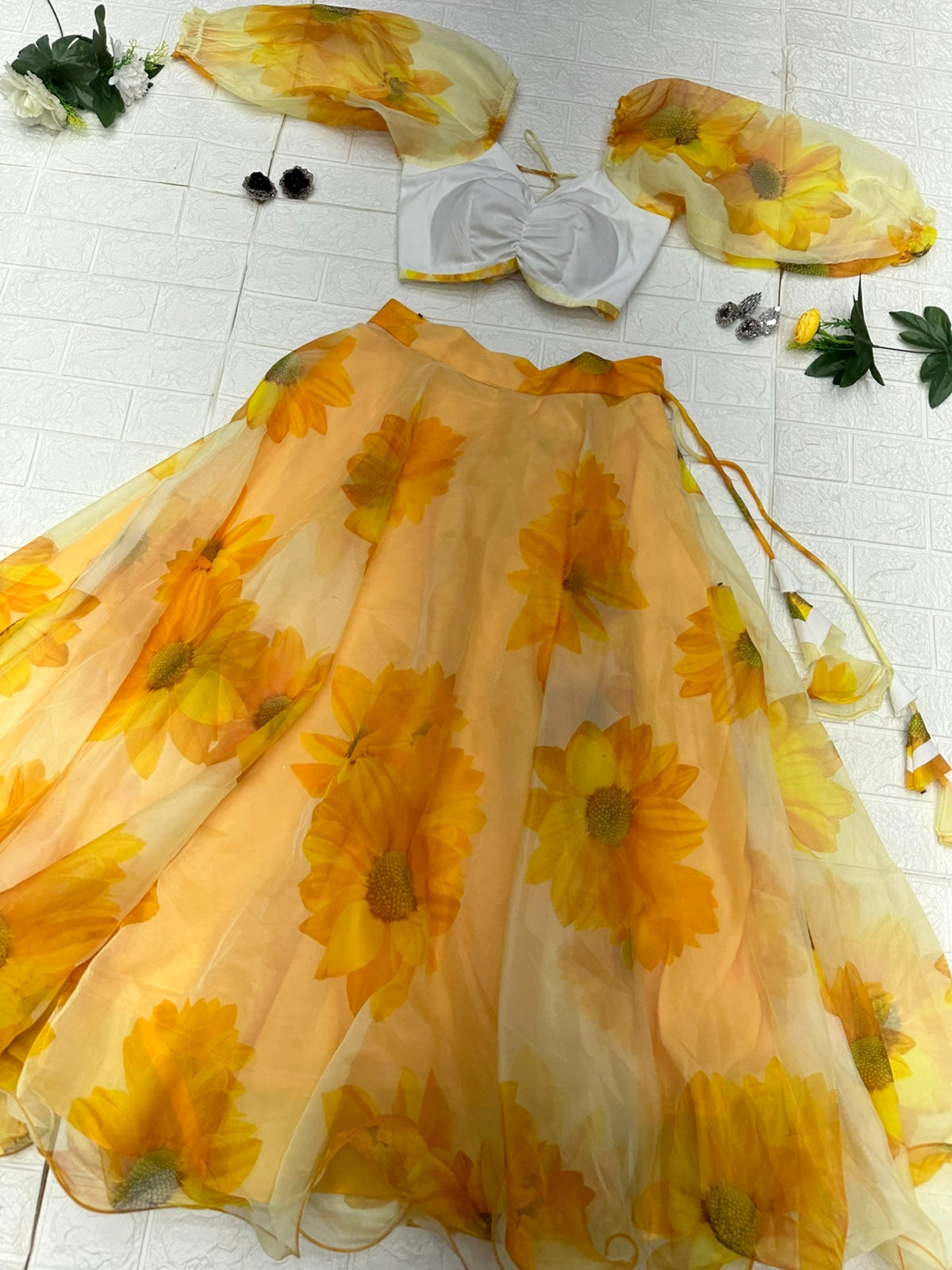 Wedding Wear Yellow Color Organza Lehenga Choli Clothsvilla