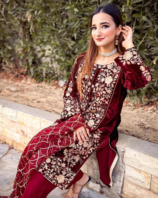 Magnificent Full Stitched Maroon Color Salwar Suit Clothsvilla