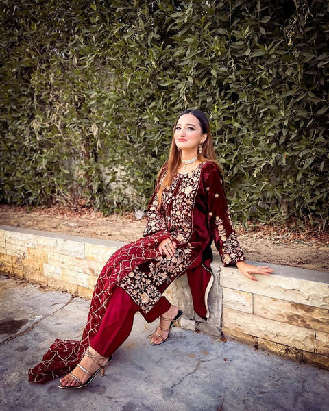 Magnificent Full Stitched Maroon Color Salwar Suit Clothsvilla Main image