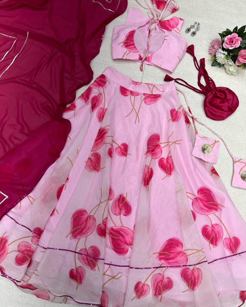 Wedding Wear Pink Color Digital Printed Lehenga Choli Clothsvilla