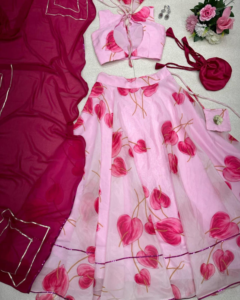 Wedding Wear Pink Color Digital Printed Lehenga Choli Clothsvilla