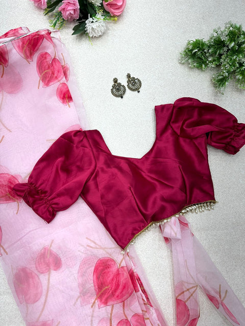 Flattering Handwork Pink Color Organza Saree Clothsvilla Main image