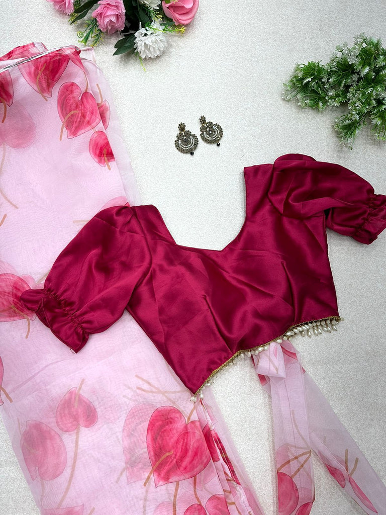 Flattering Handwork Pink Color Organza Saree Clothsvilla