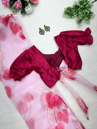Flattering Handwork Pink Color Organza Saree Clothsvilla