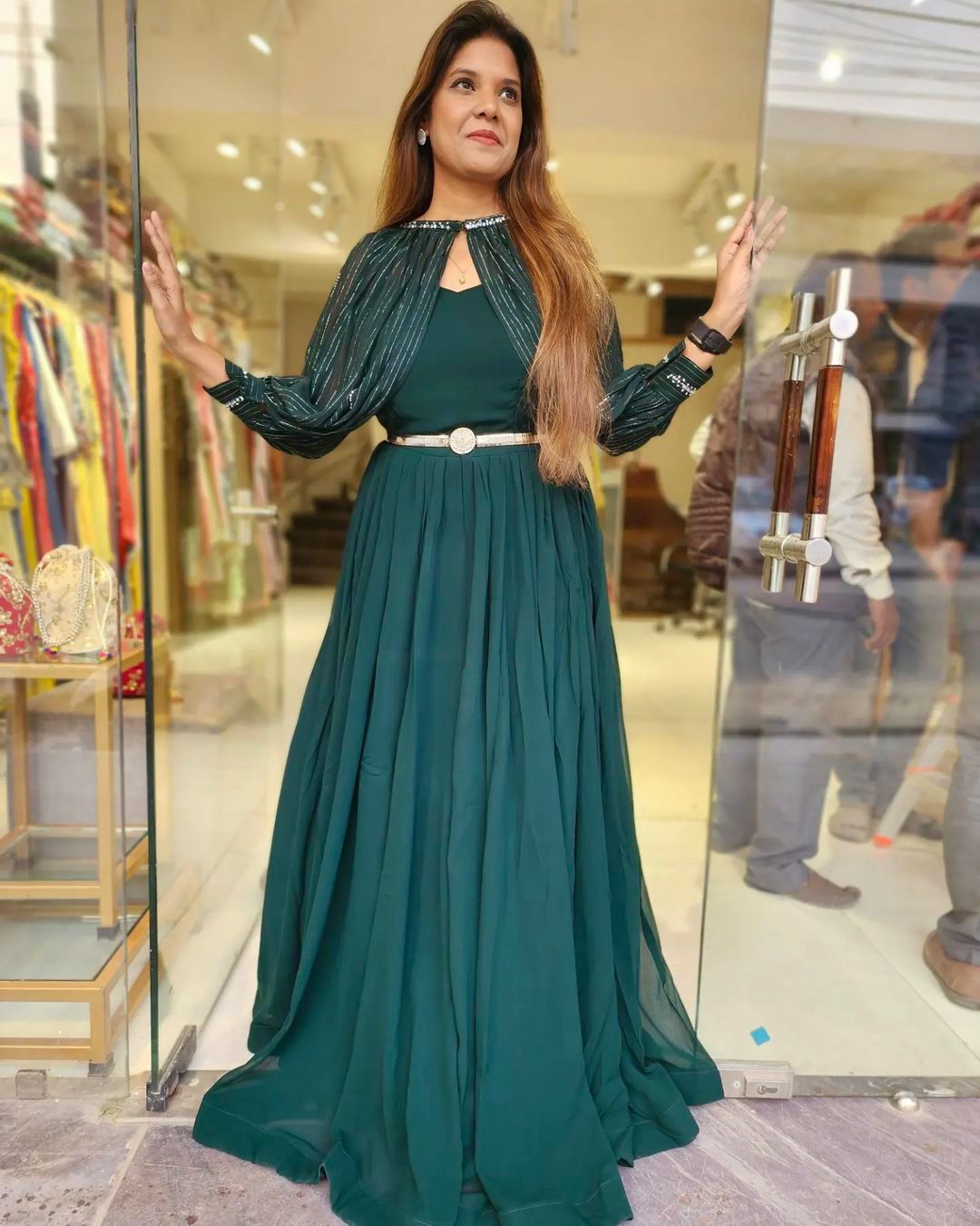 Lovely  Pattern Sequence Work Green Color Gown Clothsvilla