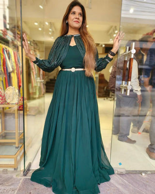 Lovely  Pattern Sequence Work Green Color Gown Clothsvilla