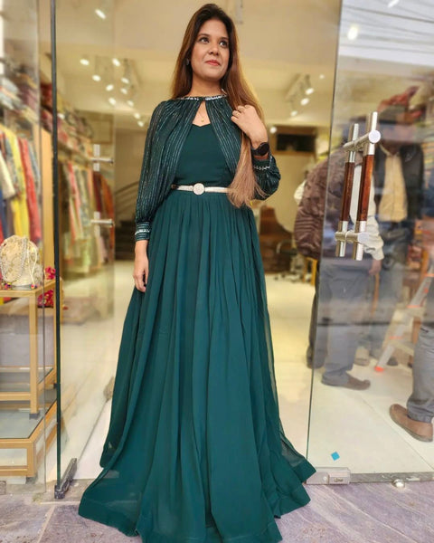 Lovely  Pattern Sequence Work Green Color Gown Clothsvilla Main image